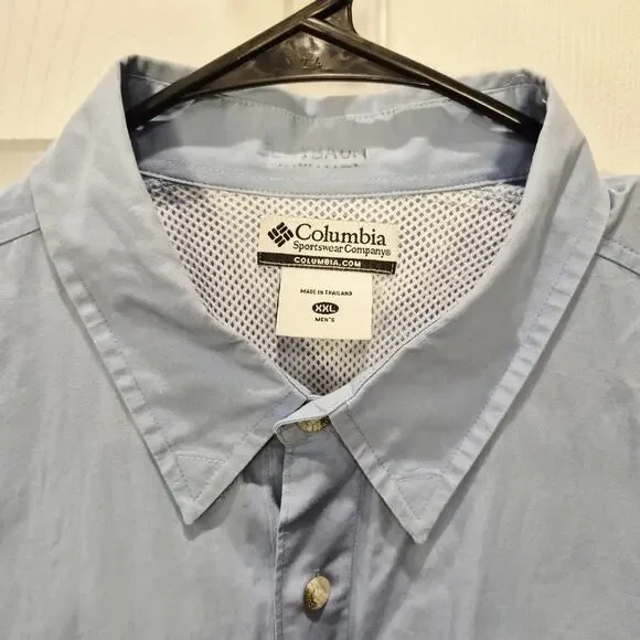 Columbia PFG Shirt Mens 2XL Blue Bonehead Fishing Short Sleeve Vent Pockets Defs - Picture 7 of 12